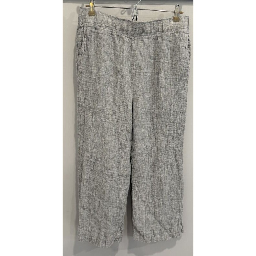 Tahari Blue Texture 100%‎ Linen Pull On Wide Leg Pants Lined Coastal Size L